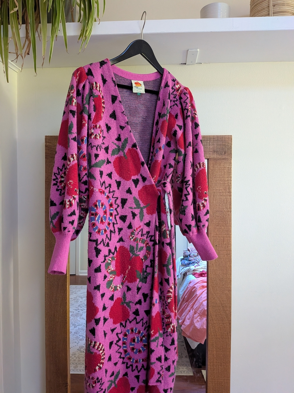 Farm Rio Pink Apple Snake Print Knit Wrap Dress, M - Picture 3 of 5